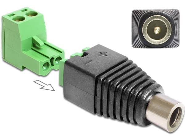 DeLOCK 65423, DC 2.1 x 5.5 mm, 2p, Musta, Vihreä
