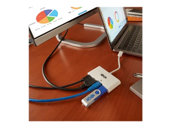 Eaton Tripp Lite Series USB C to HDMI Multiport Video Adapter Converter w/ USB-A Hub, USB-C PD Charging Port & Gigabit Ethernet Port, Thunderbolt 3 C