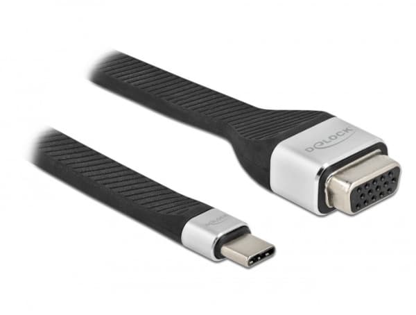 Delock - USB/VGA-adapter - 24 pin USB-C (hann) til HD-15 (VGA) (hunn) - Displayport 1.2/Thunderbolt 3 - 13 cm - flat - svart