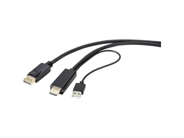 Renkforce RF-4600632, 2 m, HDMI Type A (Standard), DisplayPort + USB Type-A, Hankjønn, Hankjønn, Rett