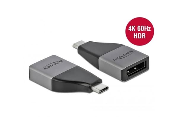 Delock - DisplayPort-adapter - 24 pin USB-C (hann) til DisplayPort (hunn) - USB 3.2 Gen 1 / DisplayPort 1.2 - støtte for 4K 60 Hz (3840 x 2160) - grå