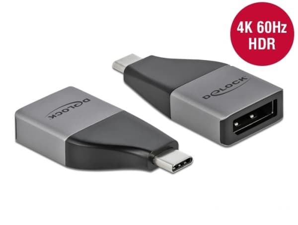 Delock - DisplayPort-adapter - 24 pin USB-C (hann) til DisplayPort (hunn) - USB 3.2 Gen 1 / DisplayPort 1.2 - støtte for 4K 60 Hz (3840 x 2160) - grå