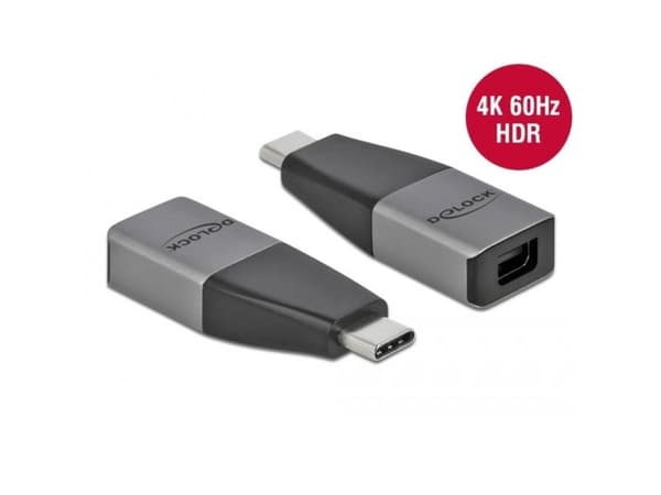 Delock - Videokort - 24 pin USB-C (hane) till Mini DisplayPort (hona) - USB 3.2 Gen 1 / DisplayPort 1.2 - 4K60Hz stöd - grå