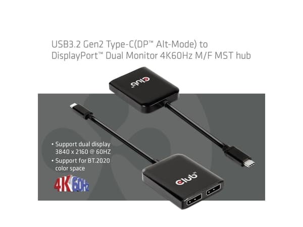 Club 3D - Video adapter - 24 pin USB-C hann til DisplayPort hunn - 20 cm - 4K 60Hz støtte