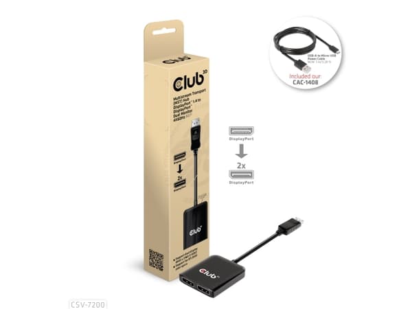 Club 3D - Videokort - DisplayPort (hane) till HDMI, DisplayPort, Mikro-USB typ B (endast ström) (hona) - DisplayPort 1.4 - 20 cm - USB-ström, 4K60Hz