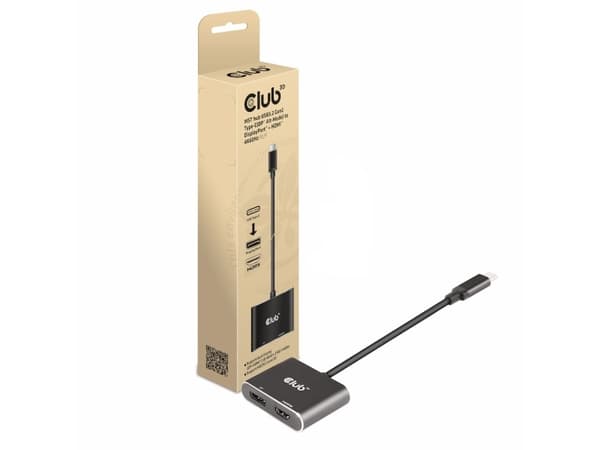 Club 3D - Video adapter - 24 pin USB-C (hann) til HDMI, DisplayPort (hunn) - USB 3.2 Gen 2 / DisplayPort 1.4 - 20 cm - støtte for 4K 60 Hz (3840 x 21