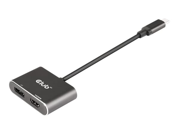 Club 3D - Video adapter - 24 pin USB-C (hann) til HDMI, DisplayPort (hunn) - USB 3.2 Gen 2 / DisplayPort 1.4 - 20 cm - støtte for 4K 60 Hz (3840 x 21 Sort