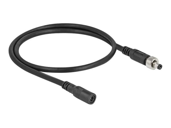 Delock - Strømforlengelseskabel - 5,5 x 2,1 mm DC-jakk (hunn) til 5,5 x 2,1 mm DC-jakk (hann) skrubar - 30 V - 2 A - 50 cm - svart