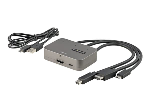 StarTech.com 3-in-1 Multiport to HDMI Adapter, 4K 60Hz USB-C, HDMI or Mini DisplayPort to HDMI Converter for Conference Room, Digital AV Video Adapte