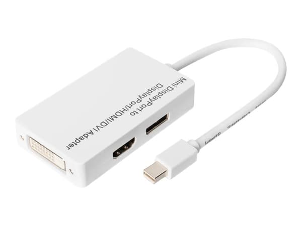 DIGITUS - Video/audio-adapter - Mini DisplayPort hann til DVI-D, HDMI, DisplayPort hunn - 20 cm - dobbeltisolert - hvit - formstøpt, 1080p støtte 60