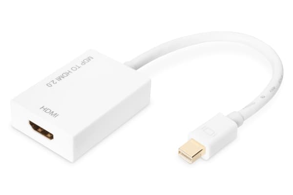 DIGITUS - Video adapter - Mini DisplayPort hann til HDMI hunn - 20 cm - dobbeltisolert - hvit - aktiv, 4K(4096 x 2160) støtte