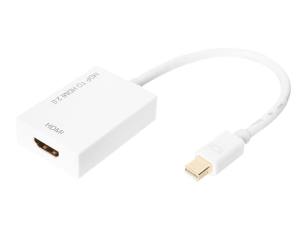 DIGITUS - Video adapter - Mini DisplayPort hann til HDMI hunn - 20 cm - dobbeltisolert - hvit - aktiv, 4K(4096 x 2160) støtte