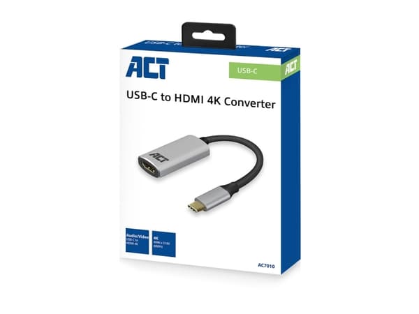 ACT USB-C to HDMI female adapter, 4K @ 60Hz, cable length 0.15m, aluminium housing ADAPTER USB-C-HDMI 0.15M 4K (AC7010)