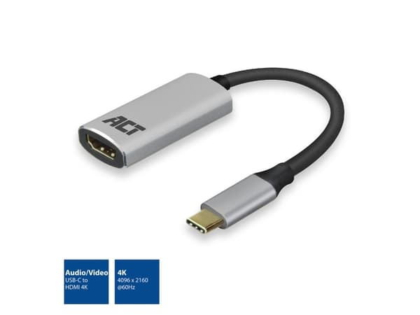 ACT USB-C to HDMI female adapter, 4K @ 60Hz, cable length 0.15m, aluminium housing ADAPTER USB-C-HDMI 0.15M 4K (AC7010) Grå