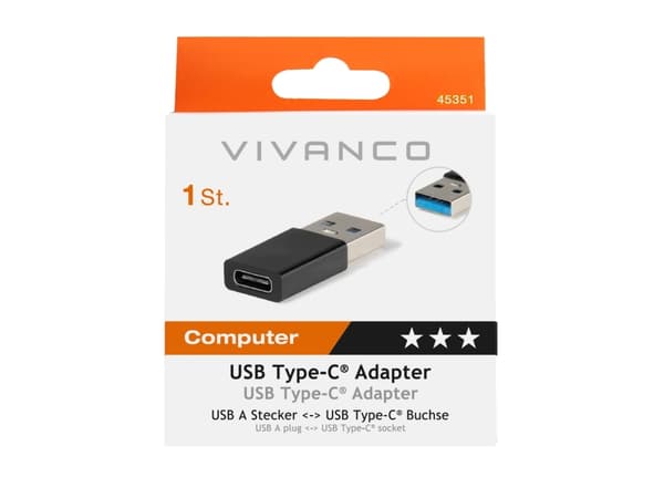 Vivanco CA AC 1, USB A, USB C, Svart