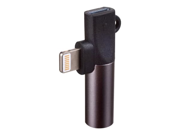 Akyga AK-AD-63 - Lightning- till hörlursjack/laddningsadapter - Lightning hane till 24 pin USB-C, minijack hona - svart