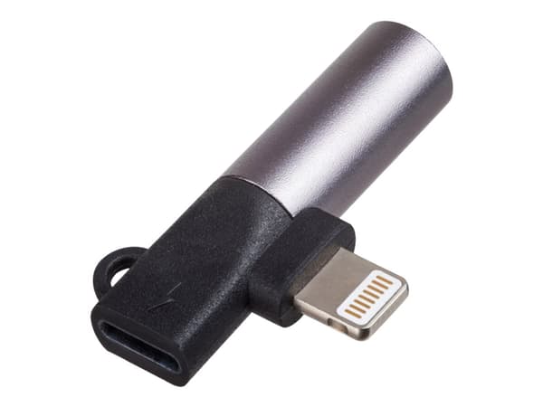 Akyga AK-AD-63 - Lightning- till hörlursjack/laddningsadapter - Lightning hane till 24 pin USB-C, minijack hona - svart