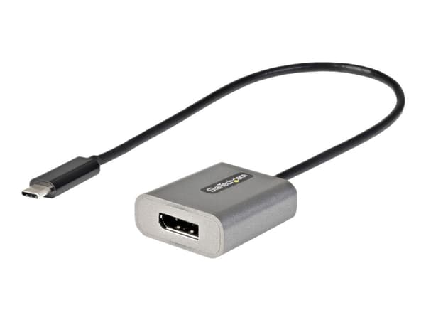 StarTech.com USB C to DisplayPort Adapter, 8K/4K 60Hz USB-C to DisplayPort 1.4 Adapter Dongle, USB Type-C to DP Monitor Video Converter, Thunderbolt Sort, Grå