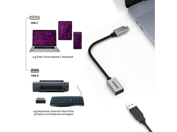 Marmitek 08375, 0,15 m, USB C, USB A, USB 3.2 Gen 1 (3.1 Gen 1), 5000 Mbit/s, Svart, Silver
