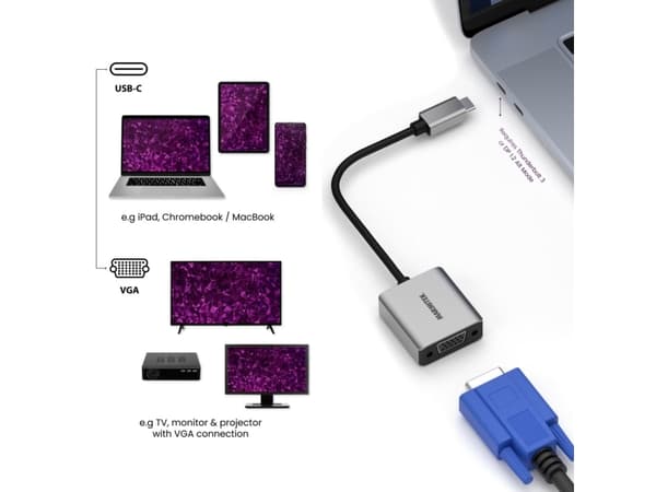 Marmitek 08370, 0,15 m, USB Type-C, VGA (D-Sub), Hankjønn, Hunkjønn, Rett
