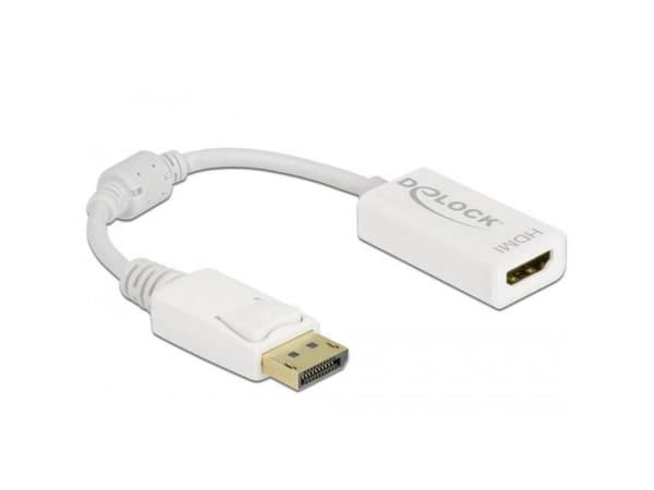 Delock - Video adapter - DisplayPort hann låsing til HDMI hunn - 15 cm - hvit - passiv omformer, 1080p støtte 60 Hz