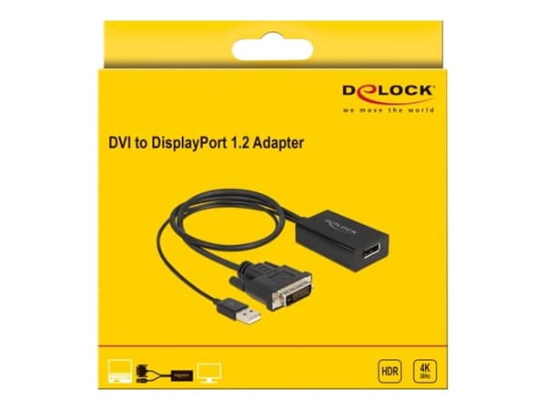 Delock - Adapterkabel - DVI-D, USB (kun strøm) (hann) til DisplayPort (hunn) - DisplayPort 1.2 - 50 cm - 4K 30Hz støtte - svart