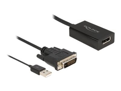 Delock - Adapterkabel - DVI-D, USB (kun strøm) (hann) til DisplayPort (hunn) - DisplayPort 1.2 - 50 cm - 4K 30Hz støtte - svart