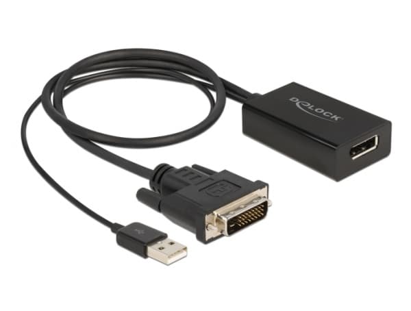 Delock - Adapterkabel - DVI-D, USB (kun strøm) (hann) til DisplayPort (hunn) - DisplayPort 1.2 - 50 cm - 4K 30Hz støtte - svart