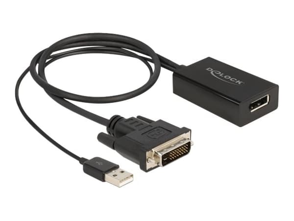 Delock - Adapterkabel - DVI-D, USB (kun strøm) (hann) til DisplayPort (hunn) - DisplayPort 1.2 - 50 cm - 4K 30Hz støtte - svart