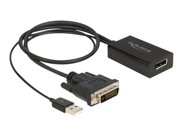 Delock - Adapterkabel - DVI-D, USB (kun strøm) (hann) til DisplayPort (hunn) - DisplayPort 1.2 - 50 cm - 4K 30Hz støtte - svart