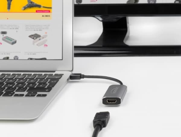 Delock - Video adapter - Mini DisplayPort hann til HDMI, USB-C (kun strøm) hunn - grå, svart - 8K-støtte