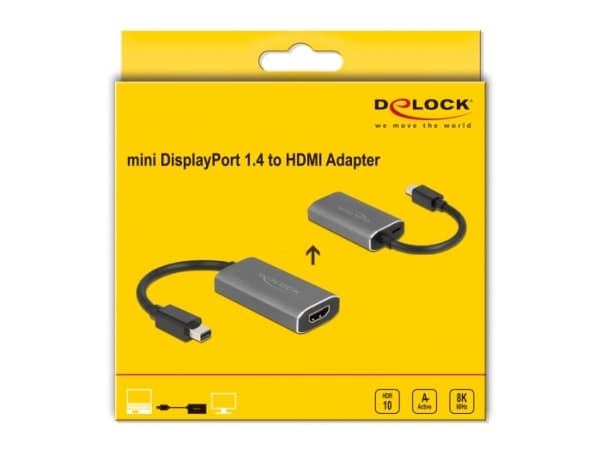 Delock - Video adapter - Mini DisplayPort hann til HDMI, USB-C (kun strøm) hunn - grå, svart - 8K-støtte