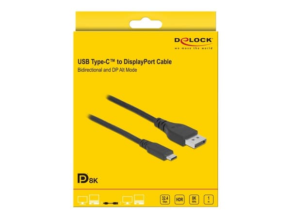 Delock - Adapterkabel - 24 pin USB-C (hane) till DisplayPort (hane) - DisplayPort 1.4 - 1 m - stöd för 8K - svart