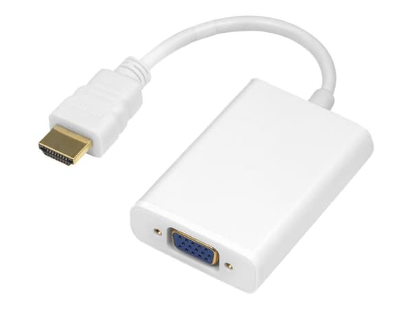DELTACO - Videokort - HDMI hane till 15 pin D-Sub (DB-15), minijack, Mikro-USB typ B (endast ström) hona - 20 cm - vit - 1080p stöd 60 Hz