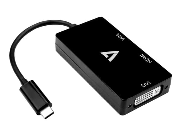 V7 - Videokort - 24 pin USB-C hane till HD-15 (VGA), HDMI, DVI hona - svart - stöd för 4K Svart