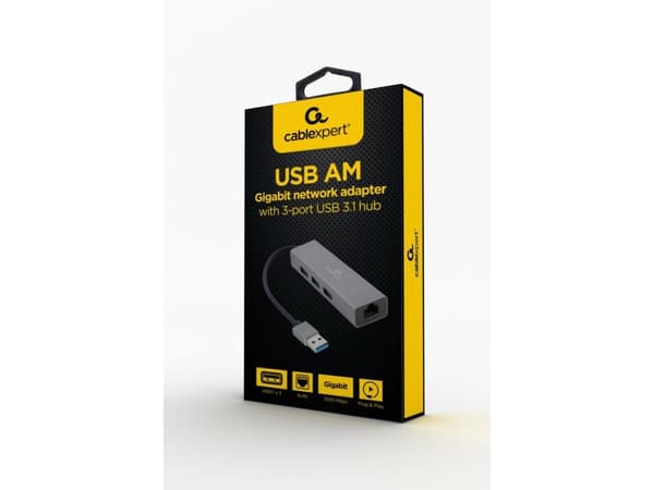 Cablexpert - Hubb - 3 x SuperSpeed USB 3.0 + 1 x 10/100/1000 - skrivbordsmodell