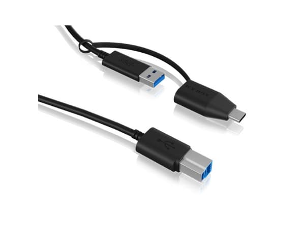 ICY BOX USB-kabel USB 3.2 Gen1 (USB 3.0) USB-B hankontakt, USB-A honkontakt, USB-C®-kontakt 1,00 m Svart 60858
