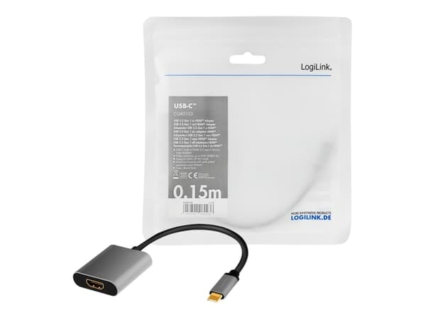 LogiLink CUA0103, USB 3.2 Gen1 Type-C, HDMI-A, 0,15 m, Svart, Grå