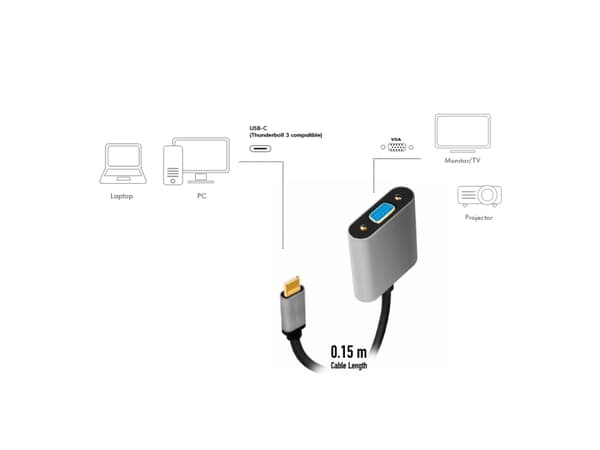 LogiLink CUA0104, 0,15 m, USB Type-C, VGA (D-Sub), Hankjønn, Hunkjønn, Rett