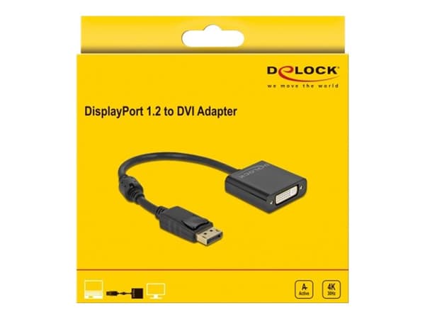 Delock - Video adapter - enkeltlenke - DisplayPort (hann) til DVI-I (hunn) - DisplayPort 1.2 - 20 cm - 4K-støtte, aktiv - svart