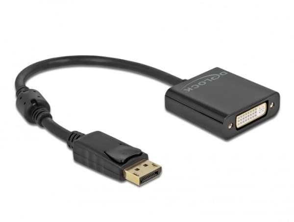 Delock - Video adapter - enkeltlenke - DisplayPort (hann) til DVI-I (hunn) - DisplayPort 1.2 - 20 cm - 4K-støtte, aktiv - svart