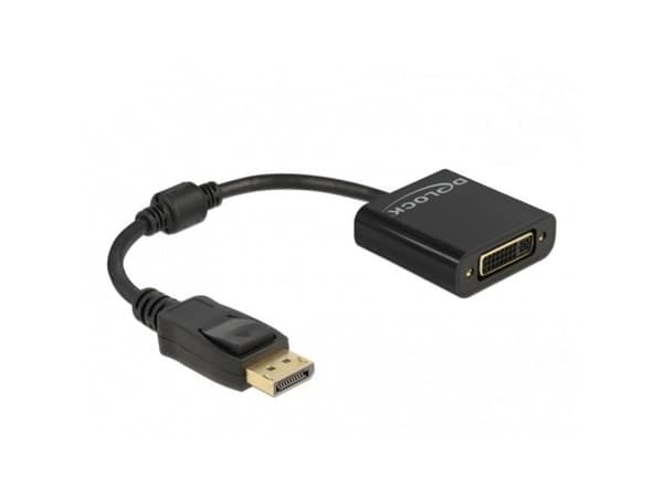 Delock - Adapterkabel - DisplayPort (hann) til DVI-I (hunn) - DisplayPort 1.2 - 15 cm - passiv omformer, 4 K 30 Hz (3840 x 2160) støtte, støtte for 1
