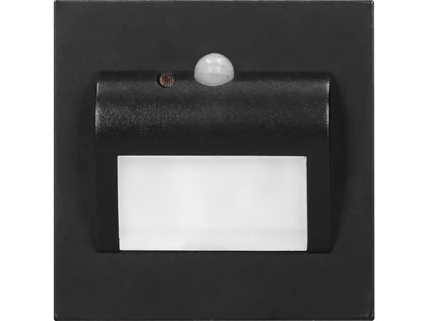 Orno DRACO LED NYHET 1,5W, innfelt lys for trapper, 12VDC, 30lm, 6000K, sort, bevegelses- og skumringssensor