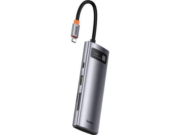 Baseus 7-i-1 adapter WKWG020113 Hub USB-C till 2x USB 3.0 + HDMI + 2x USB-C + microSD/SD-läsare