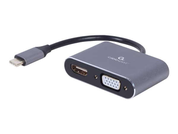 Cablexpert - Videokort - 24 pin USB-C hane till HDMI, HD-15 (VGA) hona - 15 cm - rymdgrå - 4K 30 Hz (3840 x 2160) stöd (HDMI), 1080p-stöd 60 Hz (VGA) Grå