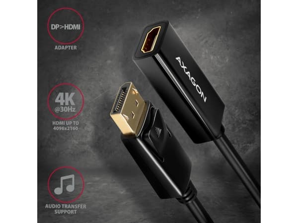 Axagon RVD-HI14N, 0,18 m, DisplayPort, HDMI, Hankjønn, Hunkjønn, Rett