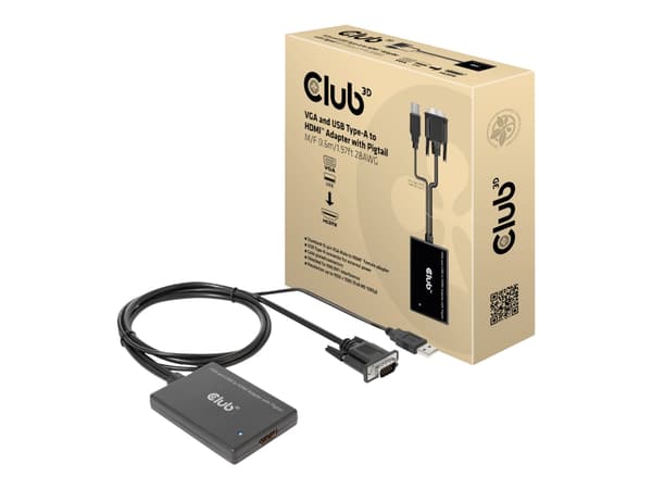 Club 3D - Video adapter - HD-15 (VGA), USB (kun strøm) hann til HDMI hunn - 60 cm - skjermet - 1080p-støtte