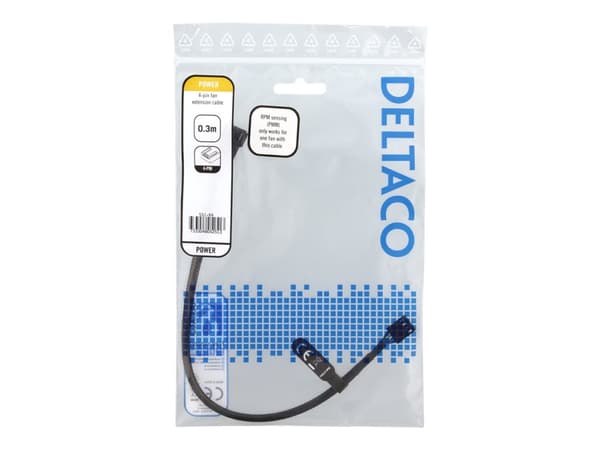 DELTACO - Jatkojohto tuulettimen virralle - 4-nastainen tuuletinliitin (uros) 4-nastaiseen tuuletinliitäntään (naaras) - 30 cm