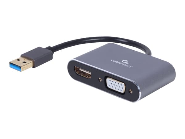 Cablexpert - Video adapter - USB-type A hann til HDMI, HD-15 (VGA) hunn - 15 cm - romgrå - 1080p support 60Hz (HDMI), 1080p-støtte 60 Hz (VGA) Grå