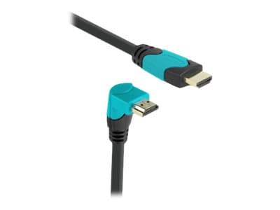 Delock - High Speed - HDMI-kabel - HDMI hane rak till HDMI hane nedåtvinklad - 2 m - svart, turkos - Dolby DTS-HD Master Audio-support, Dolby TrueHD-